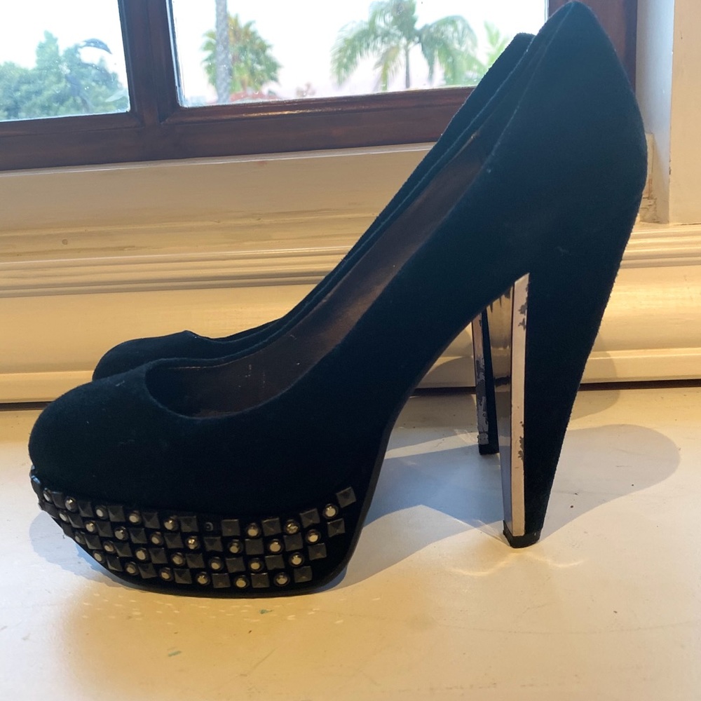 Sam Edelman black suede embellished platform pumps - Picture 1 of 8